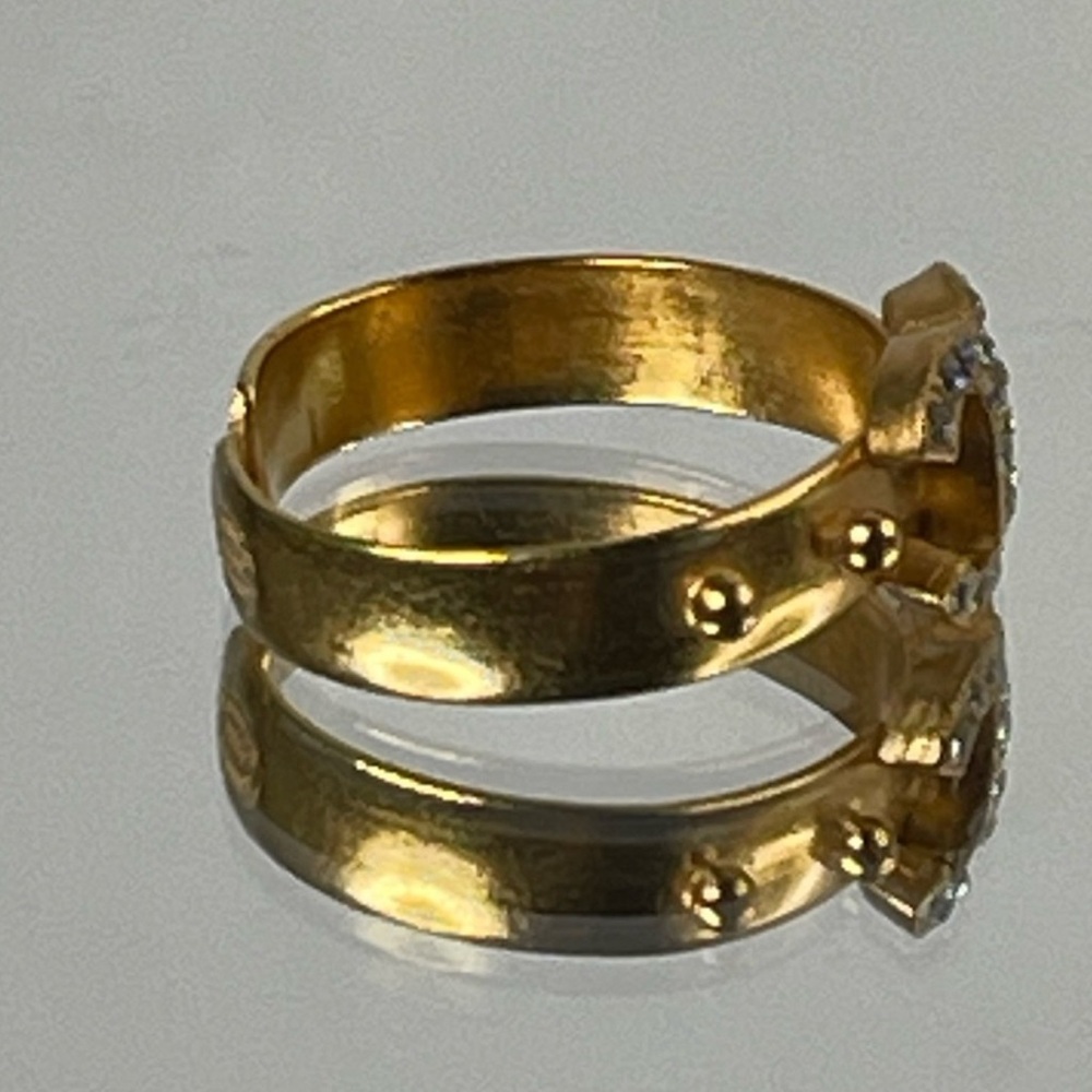 Chanel Vintage 24 Carat Plated Gold Crystal-Embellished Ring - Picture 7 of 12